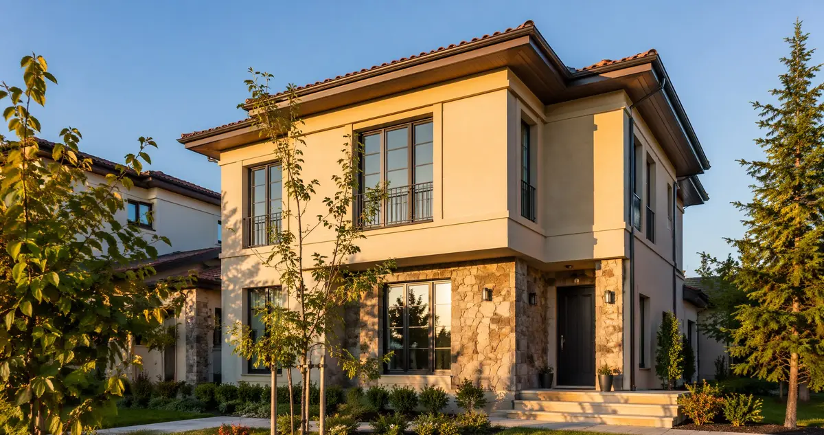 Cephesi yenilenmiş, doğal taş detaylı modern iki katlı ev